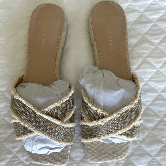 PELLE MODA Hailen Sandals Size 7 1/2 Chain bead fringe in Natural NEW! Shoes 7.5 - Picture 6 of 14